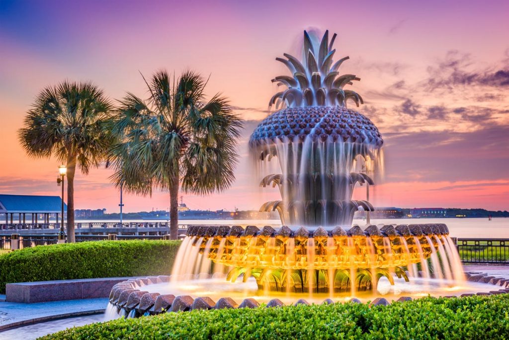 Charleston, South Carolina, USA at the Waterfront Park Pineapple Fountain.