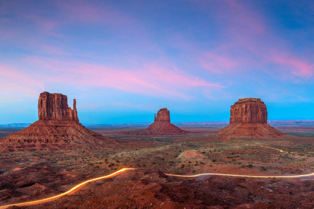 Monument Valley, Arizona, USA at dusk.