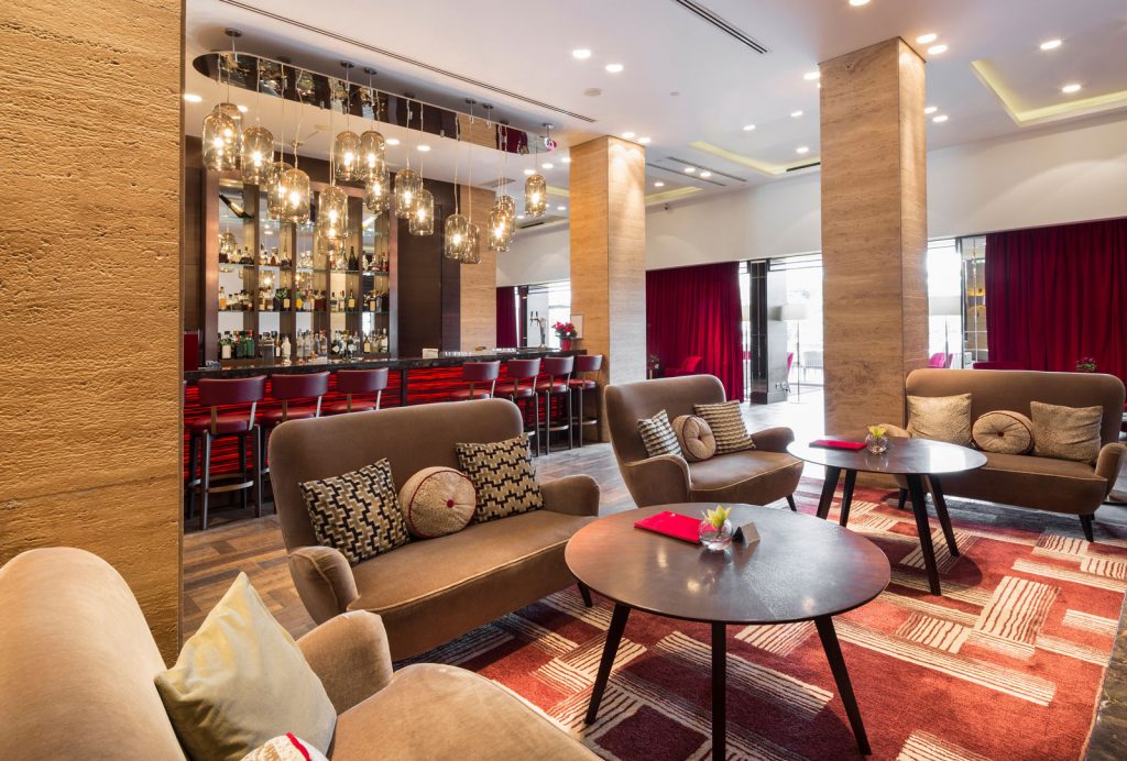 bar in hotel lobby interior