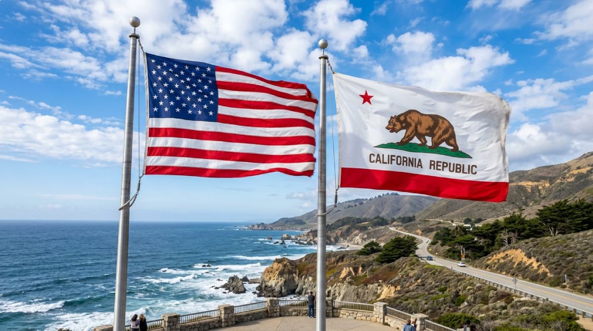 US and California flags