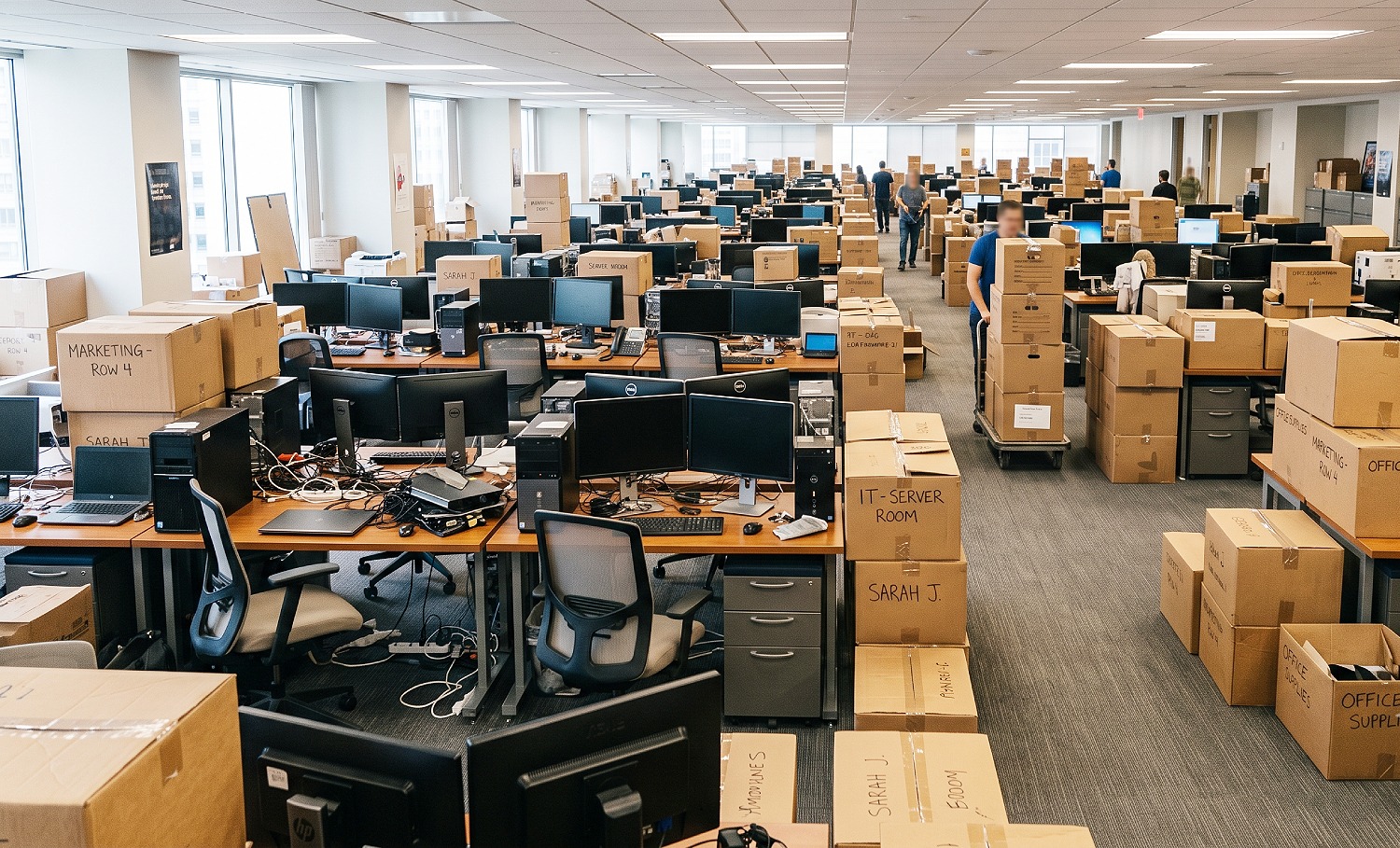 An office getting ready for a move