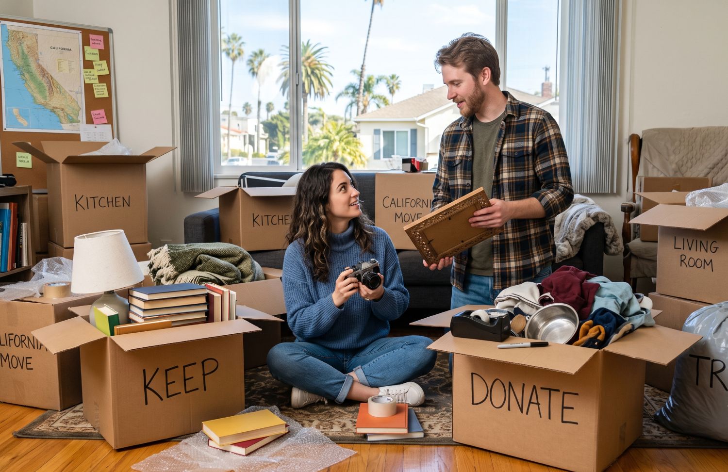 Couple working on decluttering